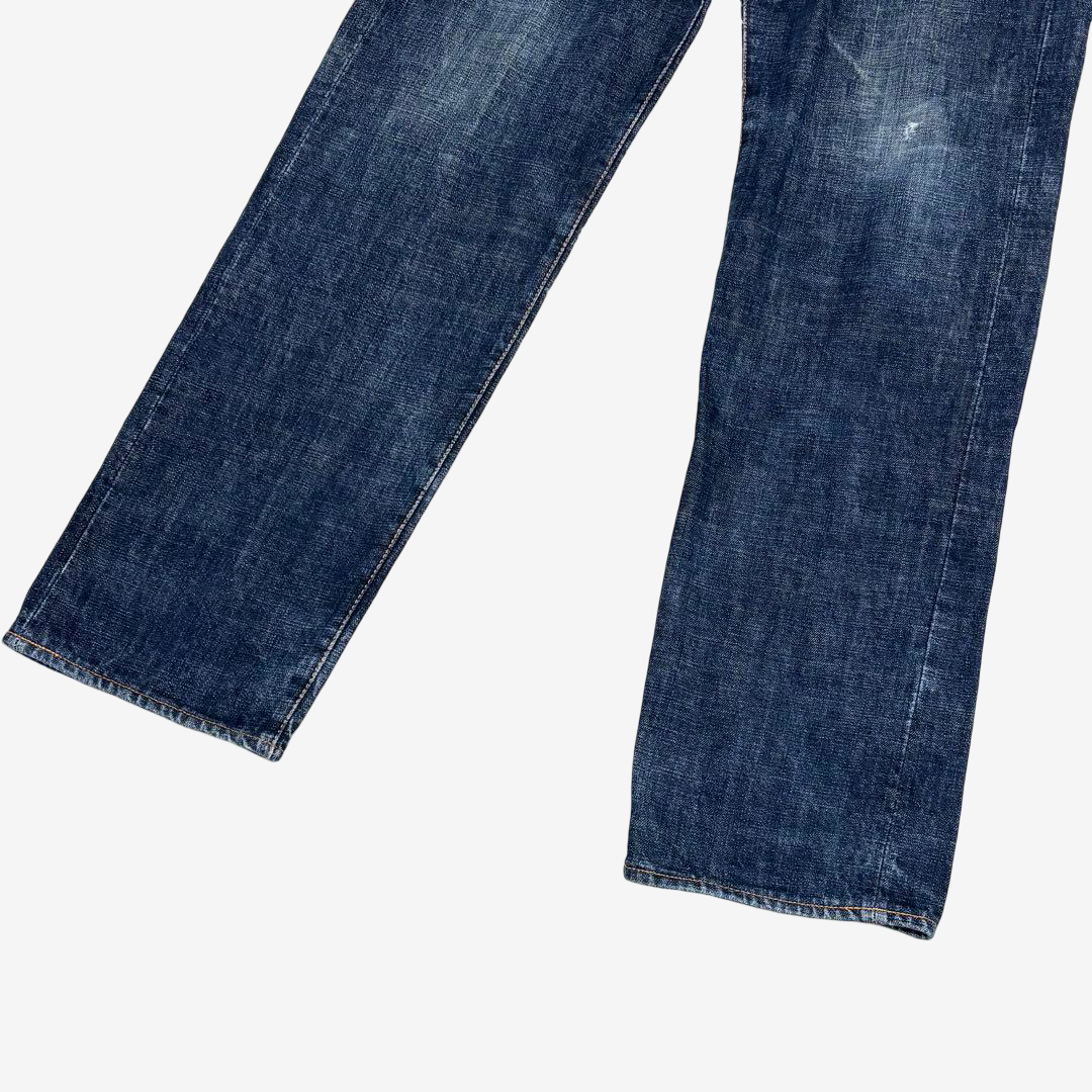 EVISU by YAMANE Vintage Indigo Denim Jeans with Gold Japanese Brocade Daicock Gull