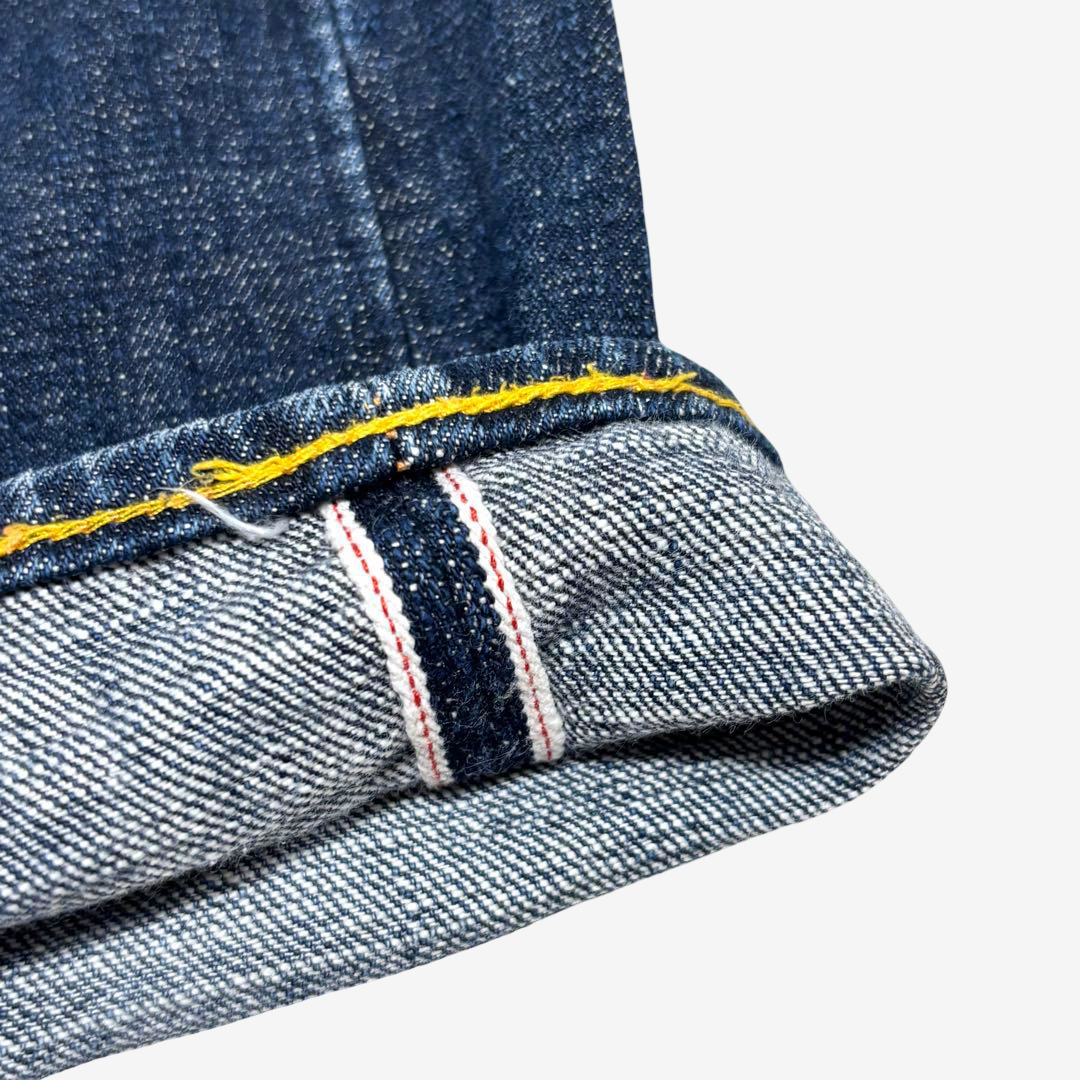 EVISU by YAMANE Vintage Indigo Denim Jeans with Gold Japanese Brocade Daicock Gull