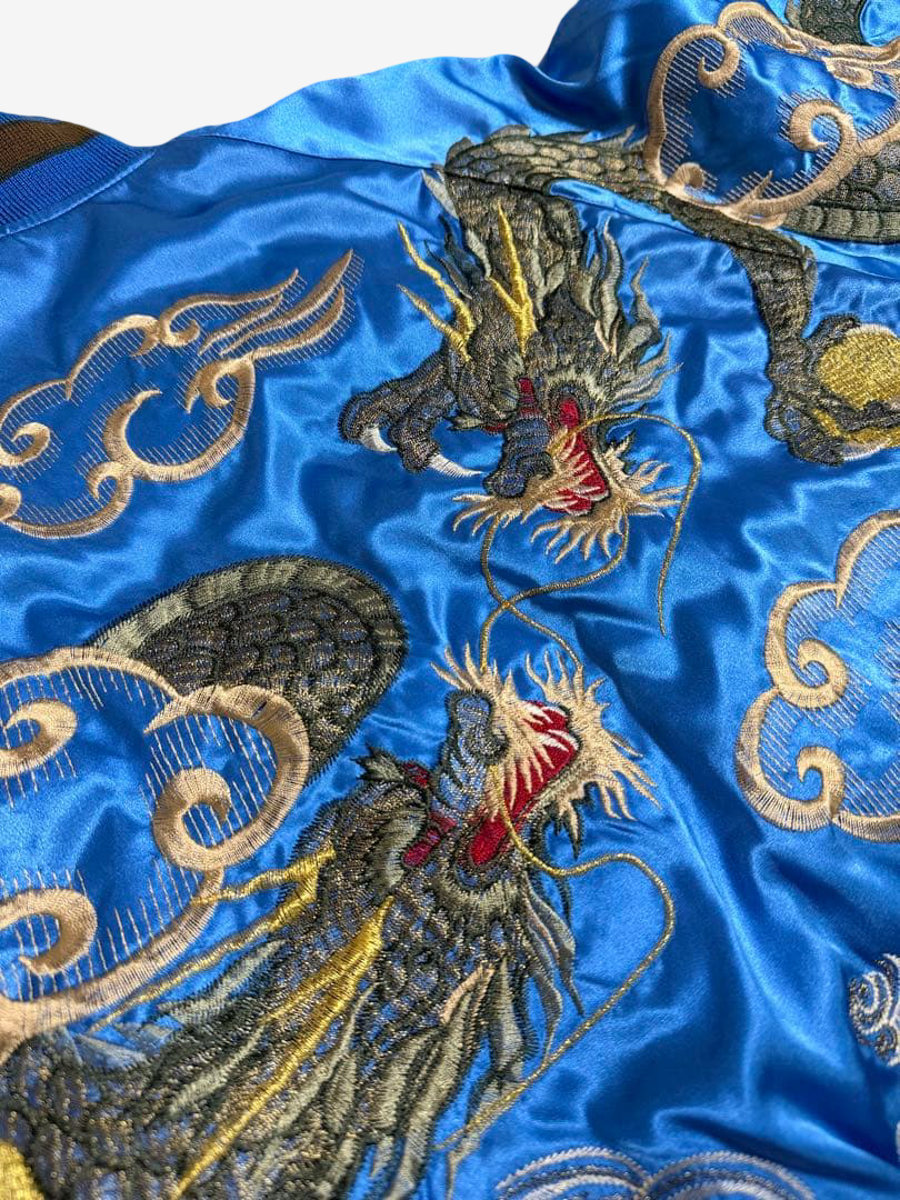 Hoshihime 星姫 Vintage Japanese Dragon Sukajan Jacket Electric Blue Satin Embroidered Padded XL LL