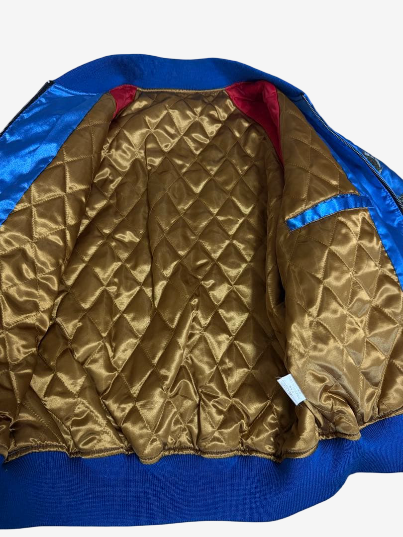 Hoshihime 星姫 Vintage Japanese Dragon Sukajan Jacket Electric Blue Satin Embroidered Padded XL LL
