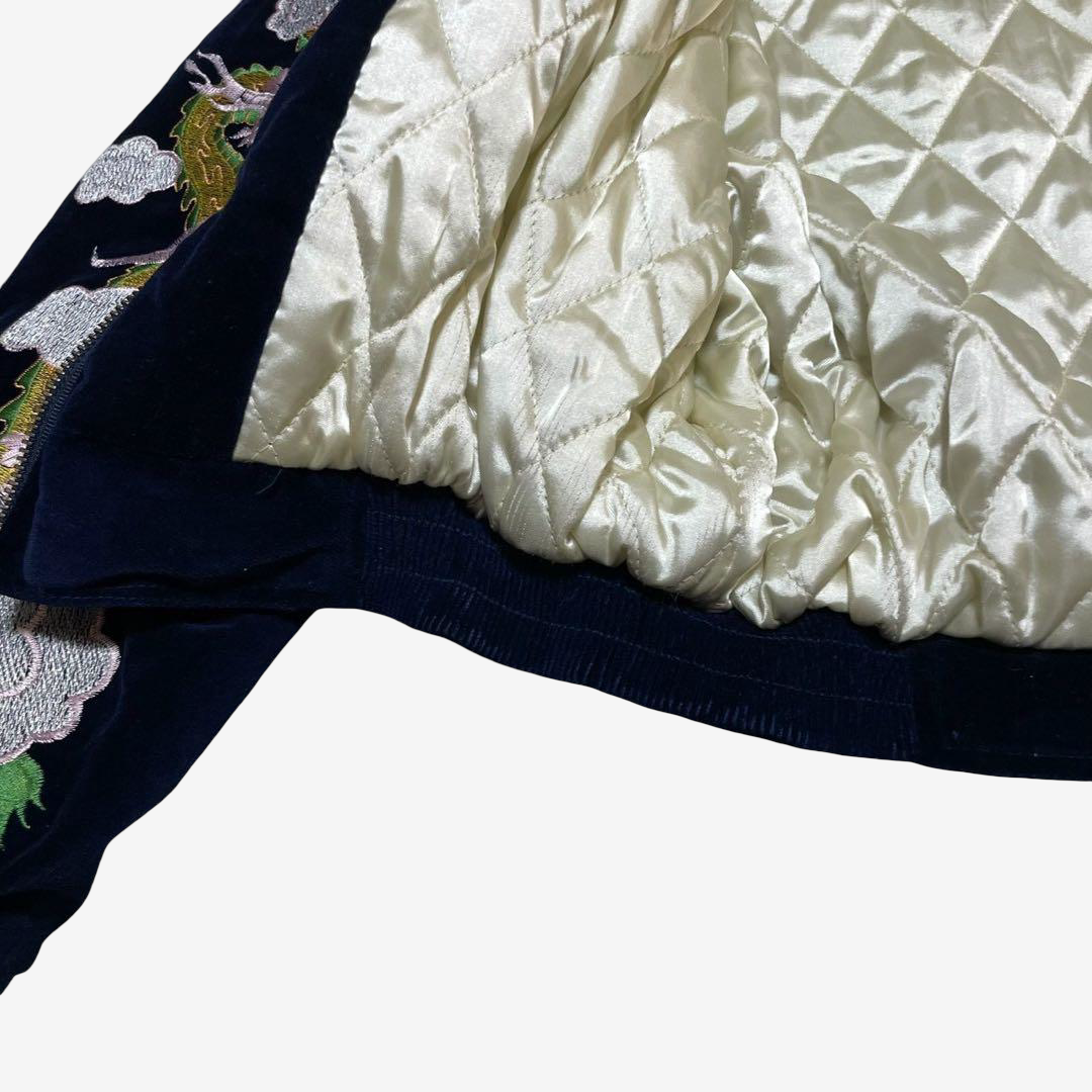 Rare Old-Label HOUSTON Navy Velveteen Japanese Tiger Dragon Embroidered Souvenir Jacket • Padded Yokosuka Bomber • CST-4516
