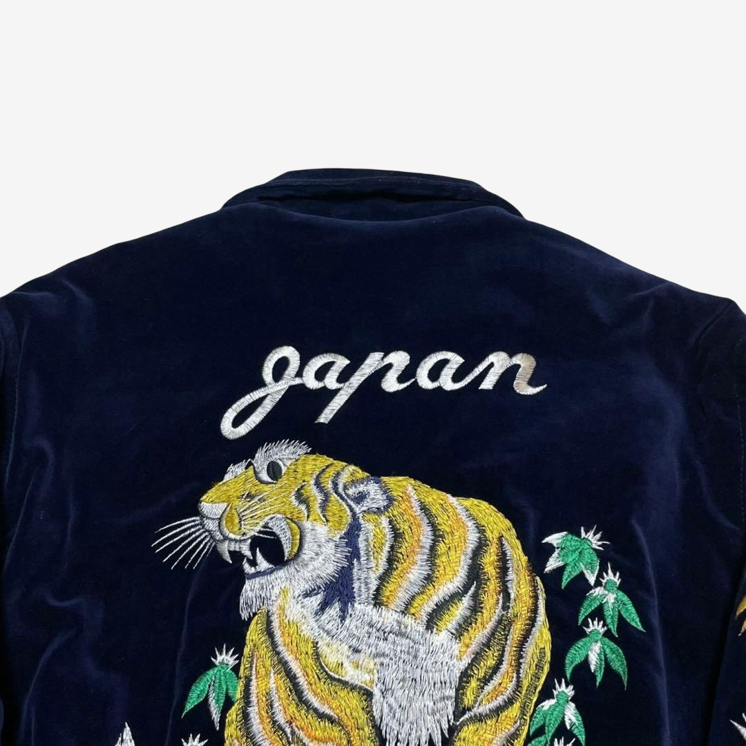Rare Old-Label HOUSTON Navy Velveteen Japanese Tiger Dragon Embroidered Souvenir Jacket • Padded Yokosuka Bomber • CST-4516