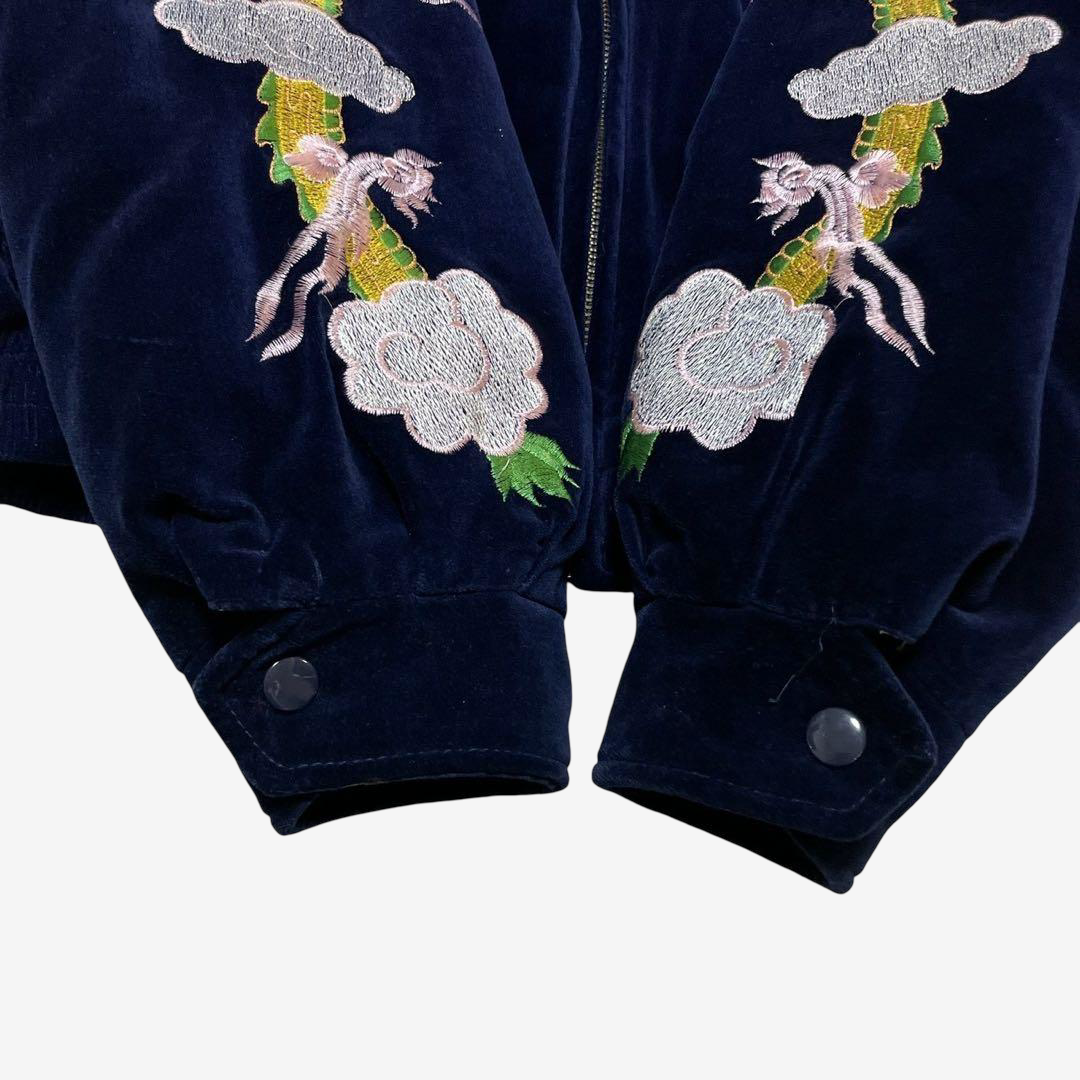 Rare Old-Label HOUSTON Navy Velveteen Japanese Tiger Dragon Embroidered Souvenir Jacket • Padded Yokosuka Bomber • CST-4516