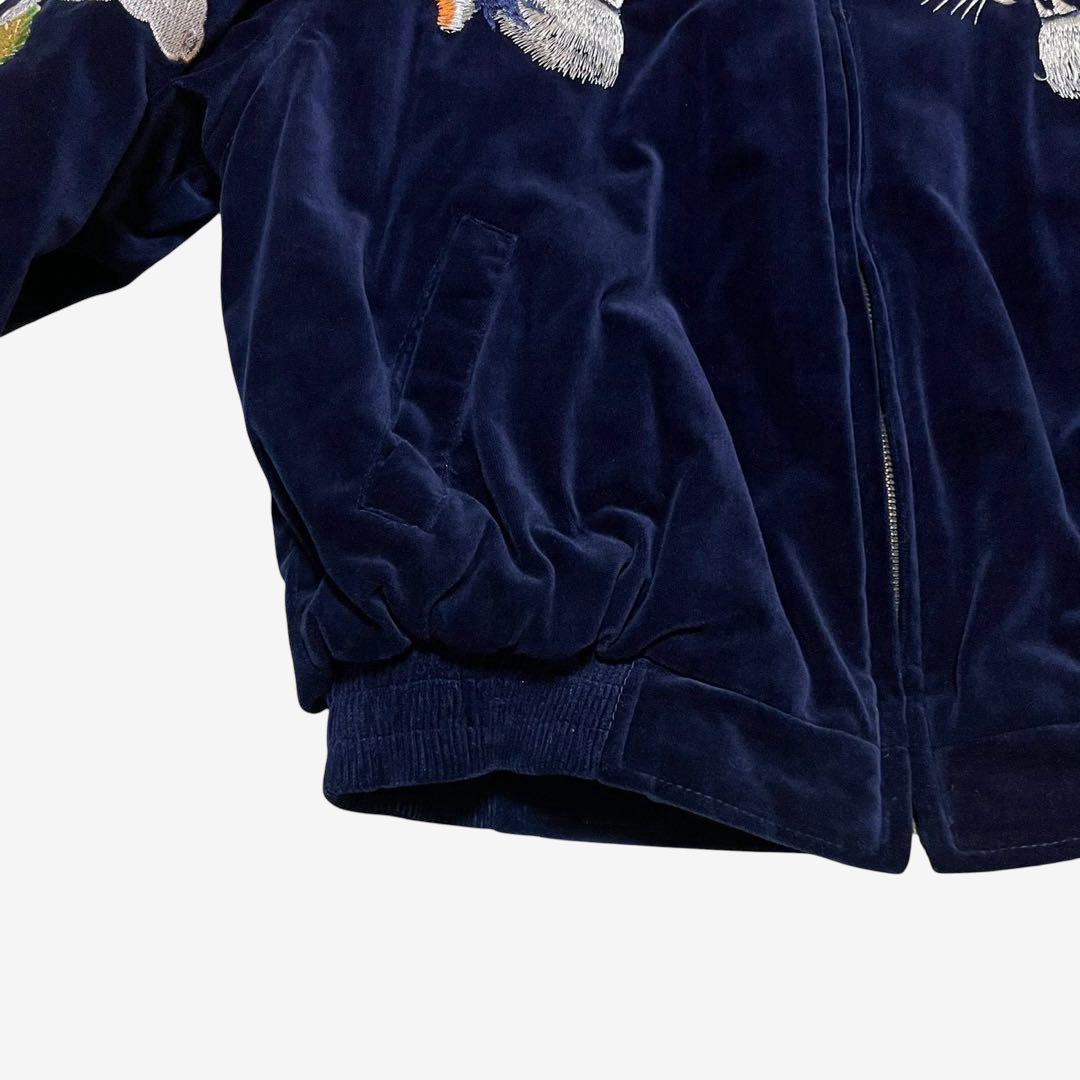 Rare Old-Label HOUSTON Navy Velveteen Japanese Tiger Dragon Embroidered Souvenir Jacket • Padded Yokosuka Bomber • CST-4516