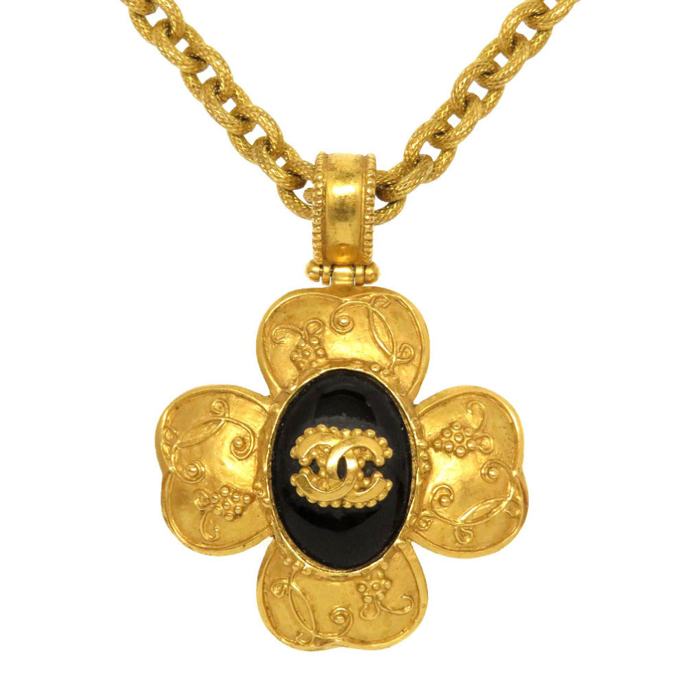 Chanel Vintage Black Stone CoCo Mark Gold Chain Necklace, view 1