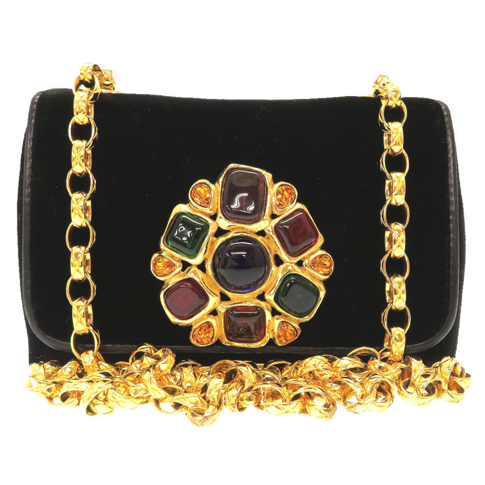Chanel Multicolour Stone Black Suede Matelassé Gold Chain Shoulder Bag, view 1