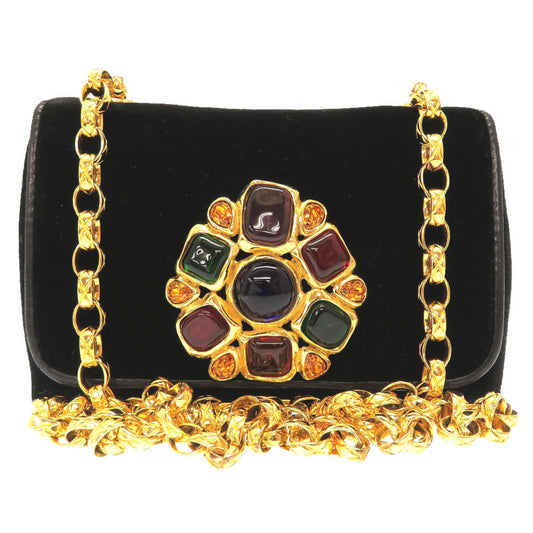 Chanel Multicolour Stone Black Suede Matelassé Gold Chain Shoulder Bag, view 1