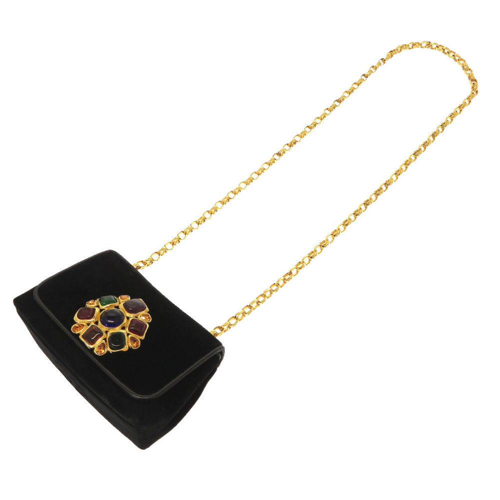 Chanel Multicolour Stone Black Suede Matelassé Gold Chain Shoulder Bag, view 5