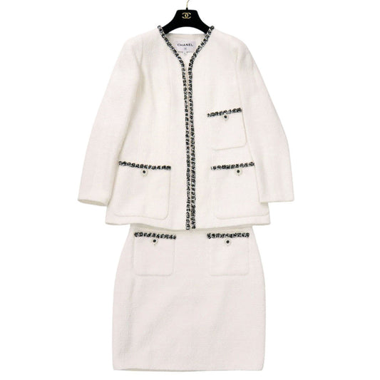 Chanel White Tweed Cotton Set-Up with Stone Buttons, view 1