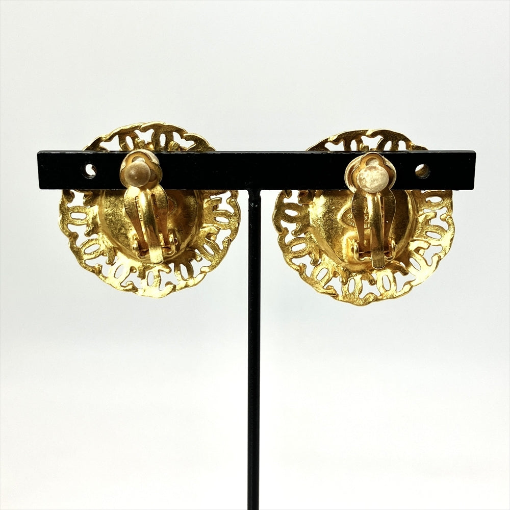 Chanel CC Faux Pearl Clip-On Earrings in Gilt Open-Work Frame, view 3