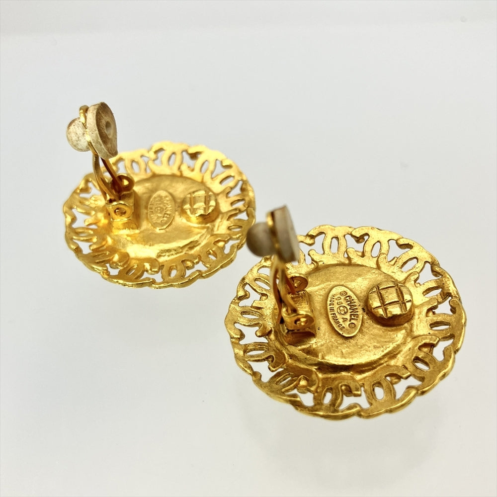 Chanel CC Faux Pearl Clip-On Earrings in Gilt Open-Work Frame, view 5