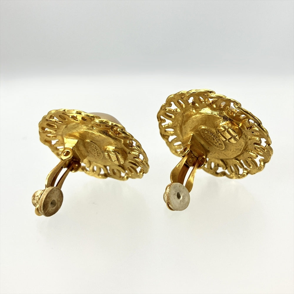 Chanel CC Faux Pearl Clip-On Earrings in Gilt Open-Work Frame, view 6