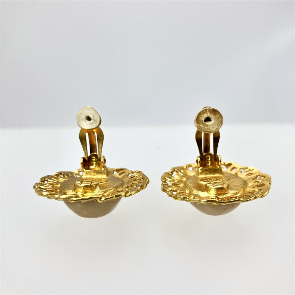 Chanel CC Faux Pearl Clip-On Earrings in Gilt Open-Work Frame, view 7