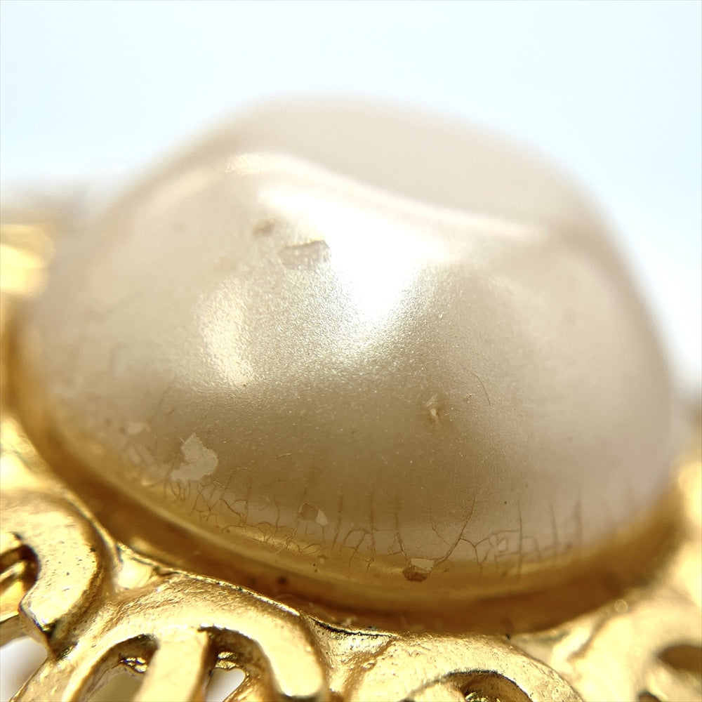 Chanel CC Faux Pearl Clip-On Earrings in Gilt Open-Work Frame, view 8