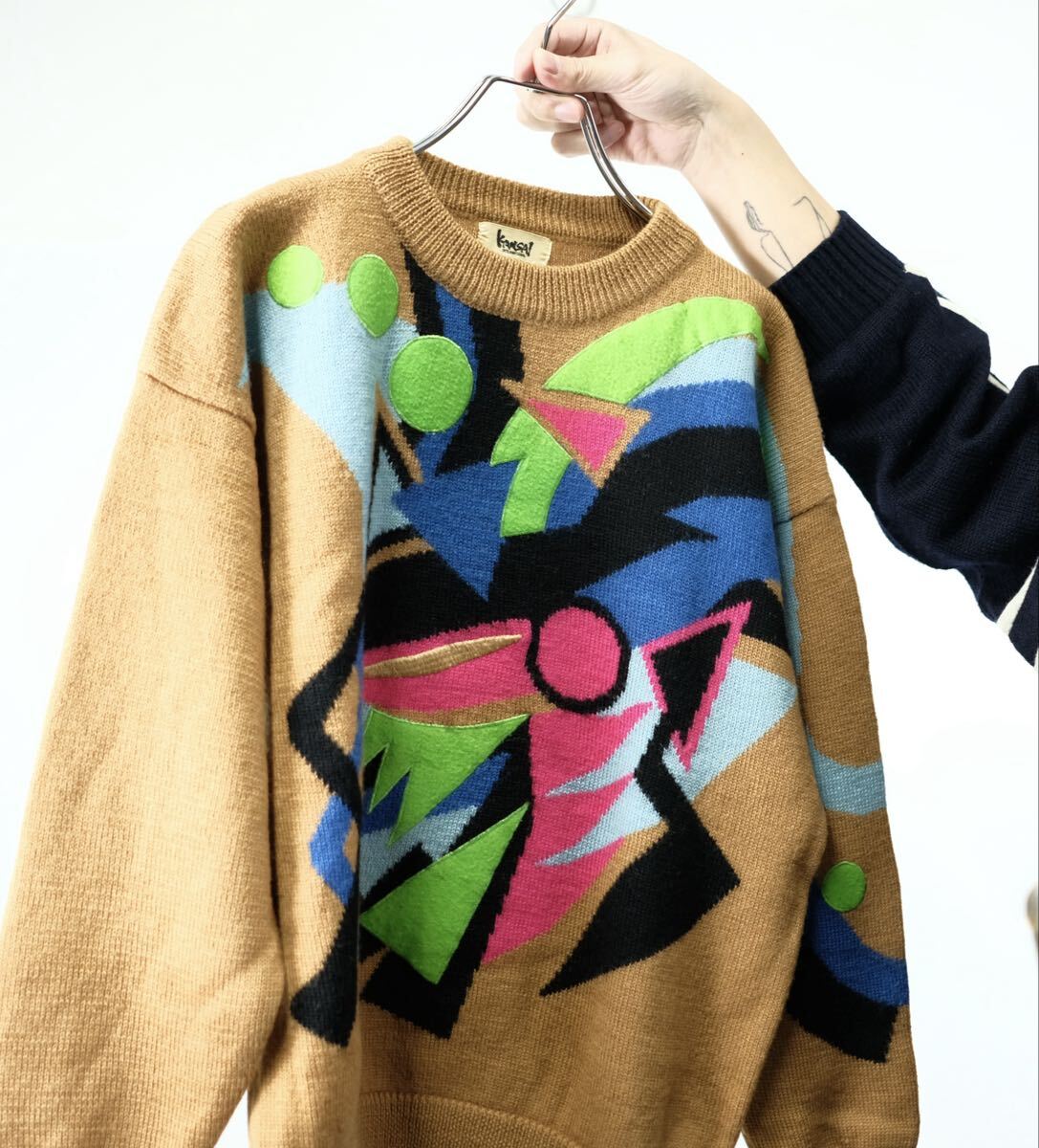 Kansai International 1980s Patchwork Art Knit Sweater by Kansai Yamamoto, view 4