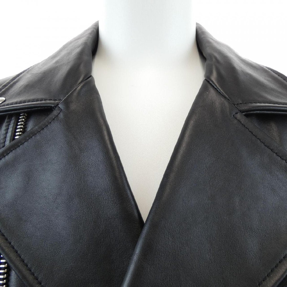 MONCLER Pavot Black Leather and Quilted Nylon Down Rider Jacket with Felt Logo Patch, view 6