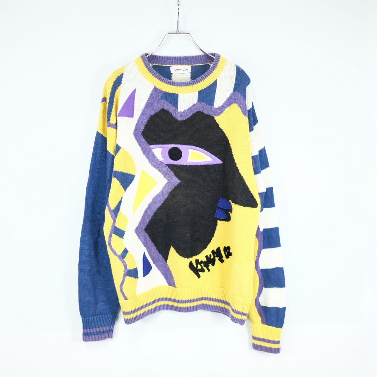 Kansai O2 Kansai Yamamoto 1990s Eye-Motif Linen-Blend Knit Sweater, view 1