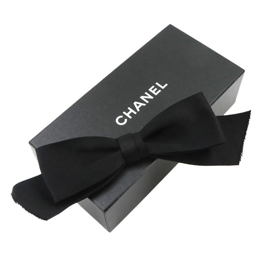 Chanel Black Satin Ribbon Bow Brooch with Oval Plate, view 1