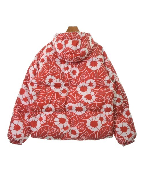 PRADA Milano Red and White Floral Nylon Down Puffer Jacket with Enamel Triangle Plaque, view 2