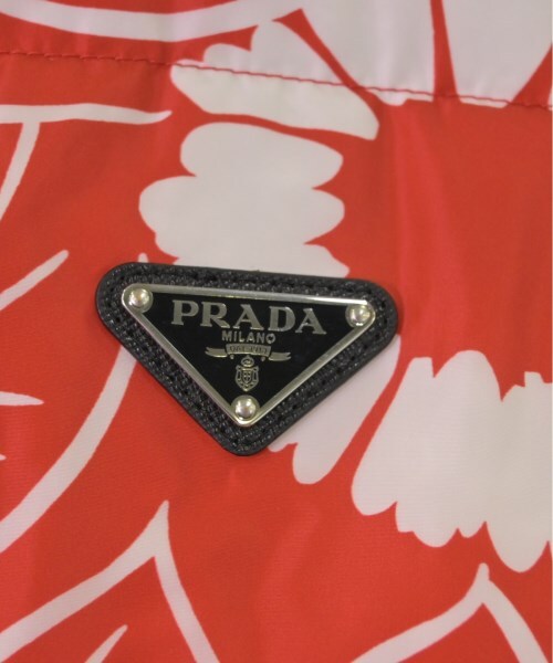 PRADA Milano Red and White Floral Nylon Down Puffer Jacket with Enamel Triangle Plaque, view 5