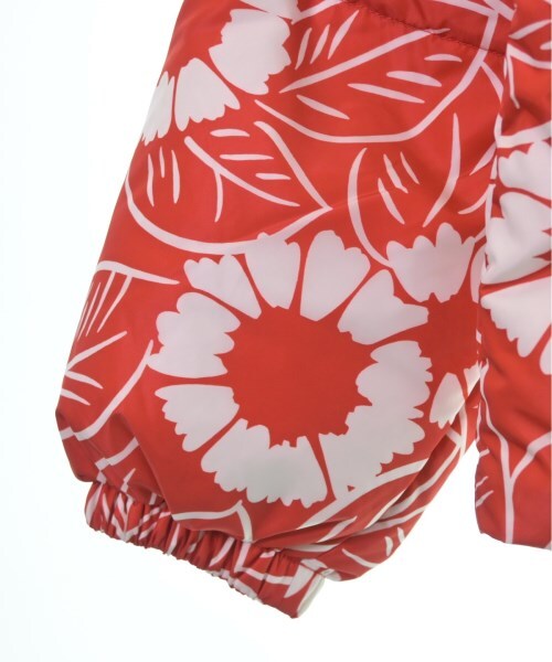 PRADA Milano Red and White Floral Nylon Down Puffer Jacket with Enamel Triangle Plaque, view 8