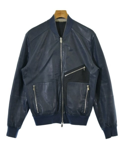 Hermès Navy Leather-Front Bomber Jacket with Zip Pockets and Rib Trim, view 1