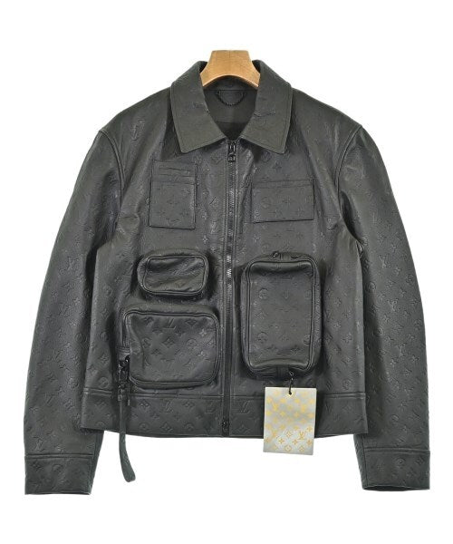 Louis Vuitton Black Leather Utility Jacket with Multi-Pocket Front, view 1