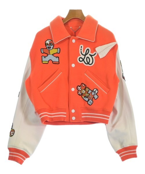 Louis Vuitton Orange Varsity Jacket with Playful Patches and White Sleeves, view 1