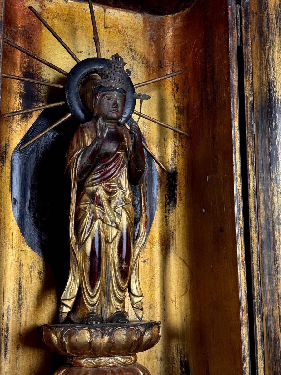 Edo-Period Wooden Kannon Bosatsu in Zushi — Gilt Devotional Shrine Sculpture