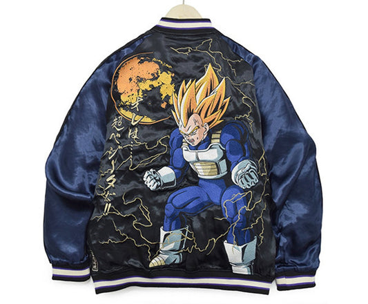 DRAGONBALL Z X ENTANGLEMENT SOUL 19AW COLLABORATION SUPER RARE VEGETA AWAKENING - JAPANESE ANIME MANGA CHARACTERS EMBROIDERY EMBROIDERIED BOMBER SOUVENIR TOUR JACKET ( SIZE : XXL )