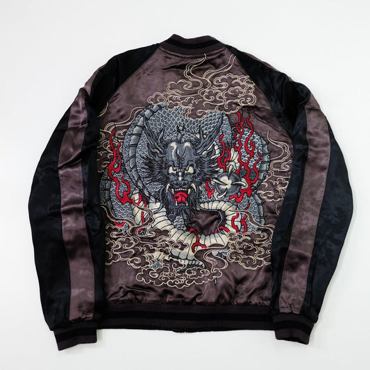 Sexy Dope Vintage Brown Red Black SATORI Japanese Japan Dragon Ball Ryu Dope Sick Cloud Embroidered Tattoo Art Design Rockstar Yakuza Yanki Embroidery Yokosuka Jumper Sukajan Souvenir Jacket ( Size : M )