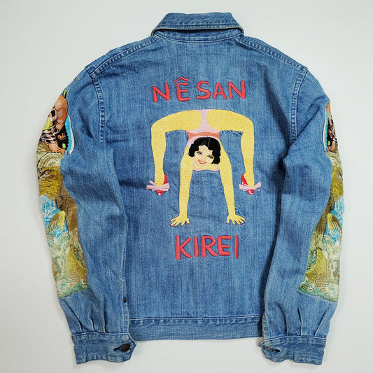 Vintage Japanese Japan Yamane Evisu Yamane Sexy Pinup Gal NESAN Kirei Koi Carp Fish Yokosuka Jumper Tattoo Art Embroidery Embroidered Bomber Sukajan Souvenir Jacket Tour Denim Jacket