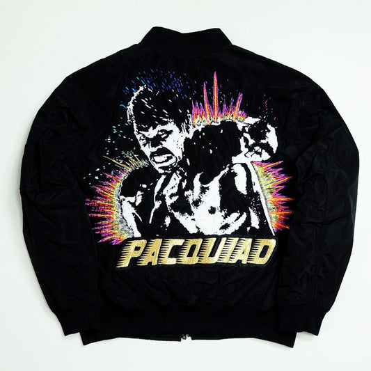 ORIGINAL Philippines Filipino Pinoy Pinas World Boxing Legend Pacman Manny Pacquiao Champ Champion Shishumania Original Made-to-Order Bomber MA-1 Souvenir Jacket Art Tribute ( SIZE : L )