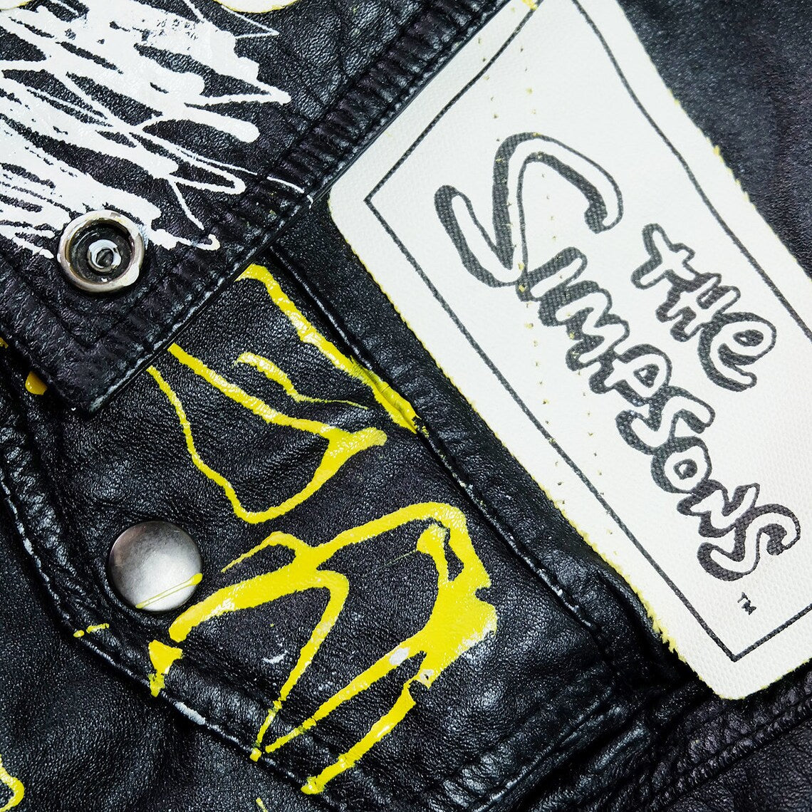 Vintage Japanese Harajuku Street Fashion Remake The Simpsons Street Fashion Art Design Mayu Cho Yabeee!! Custom Handmade Upcycle LV Monogram Leather Jacket ( SIZE : M)
