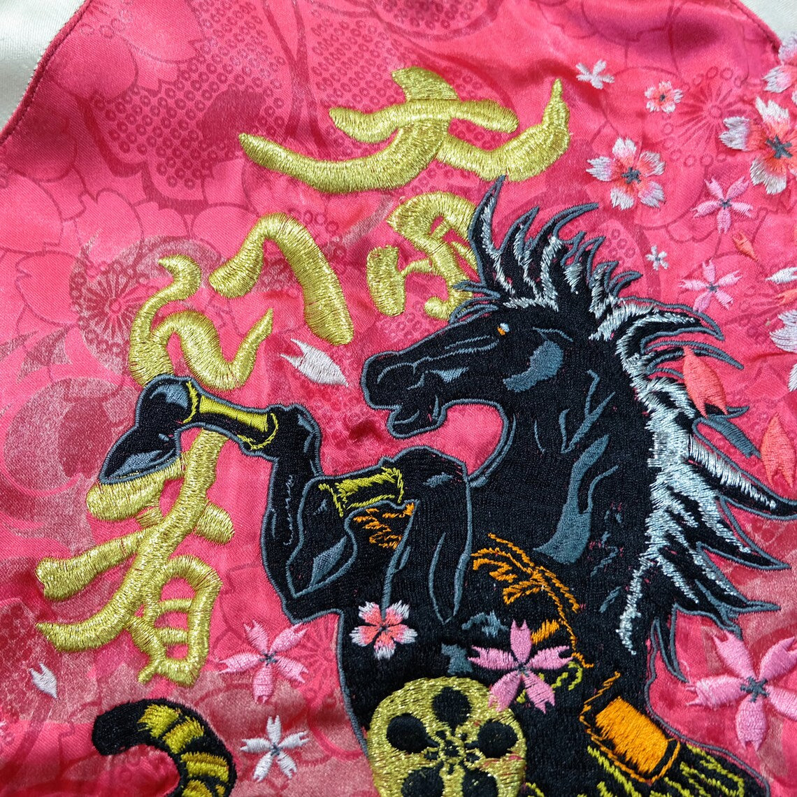 Dope Vintage ZENBU Japan Japanese Samurai Musha Warrior Tiger Tora Dragon Ryu Skull Kanji Horse Flower Flowers Sakura Cherry Blossom Embroidered Tattoo Art Design Embroidery Yokosuka Jumper Sukajan Souvenir Jacket ( Size : L )