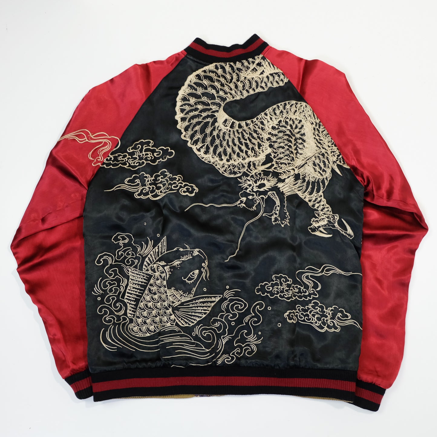 Reversible Japanese Dragon Koi Fish Whirlpool Art Sukajan Souvenir Jacket Size M