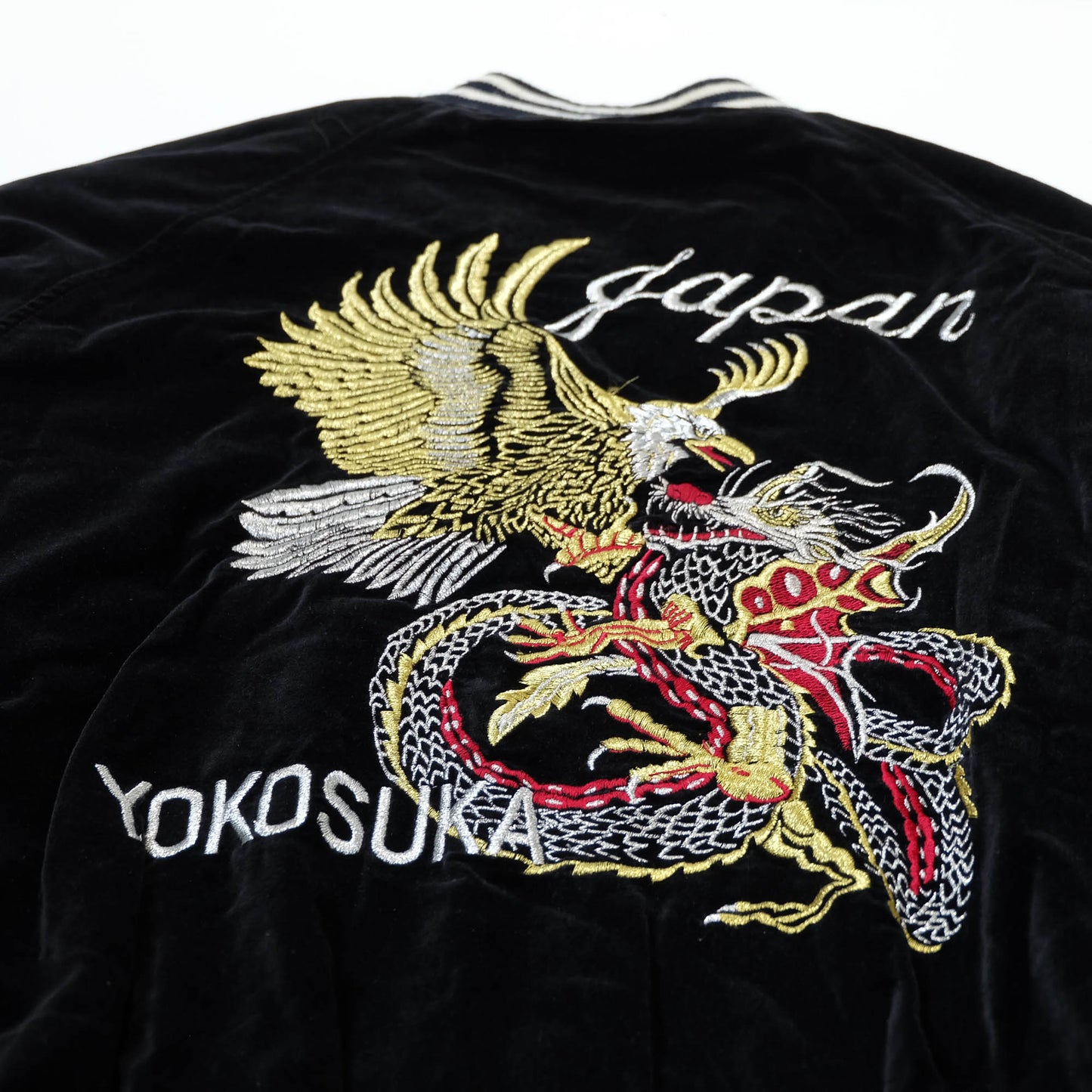 Rare Japanese Velvet Bomber Jacket Featuring Twin Dragons, Eagle & Yokosuka Souvenir Artwork