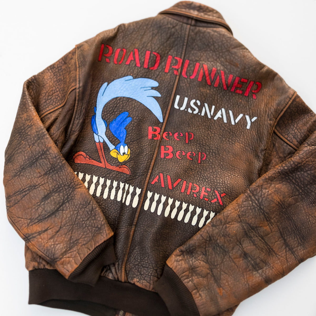 AVIREX Road Runner U.S. Navy Leather Flight Jacket Size M | Vintage Military Bomber Jacket