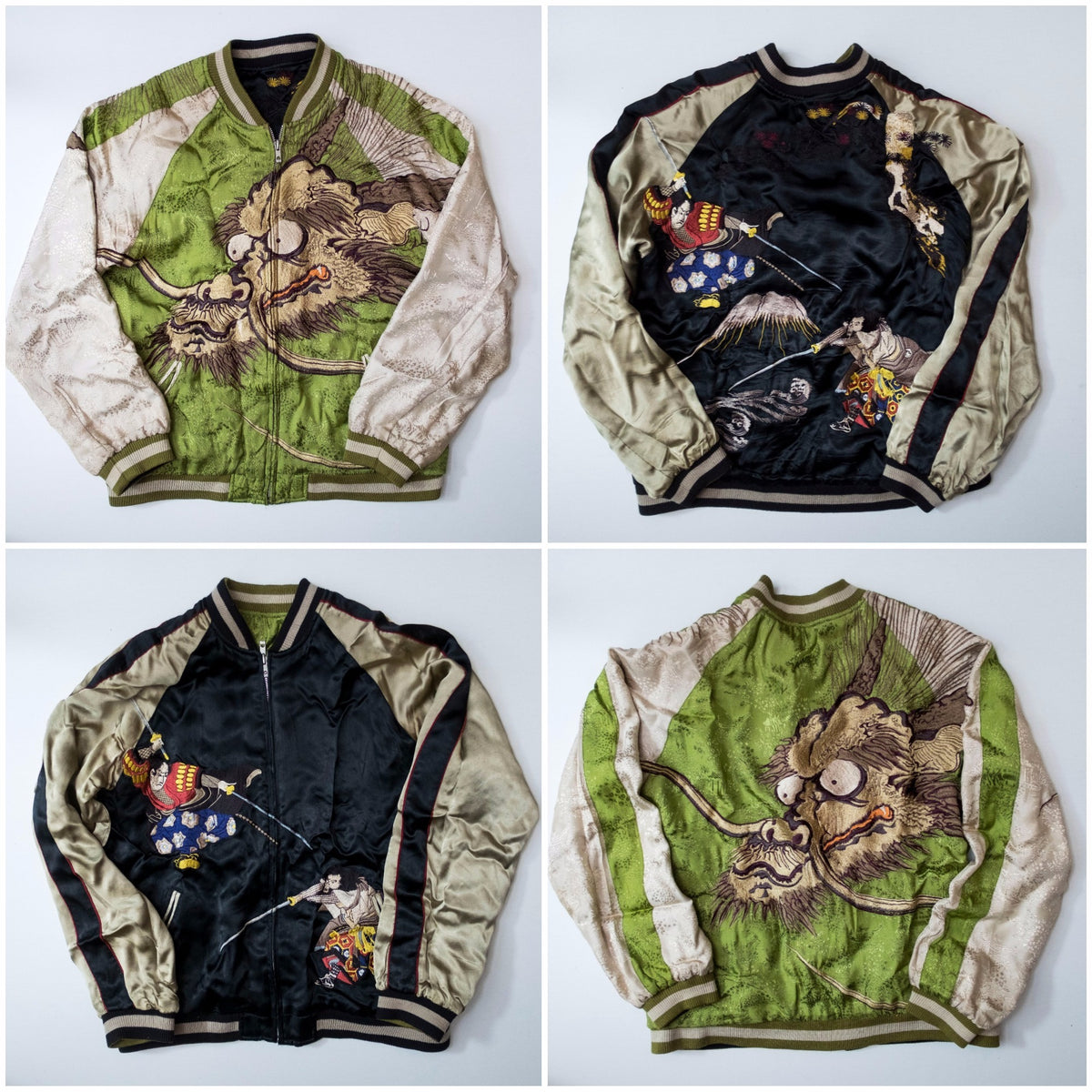 Samurai Ukiyo-e Dragon Reversible Sukajan Jacket Size L | Japanese Nihonga Inspired Souvenir Bomber