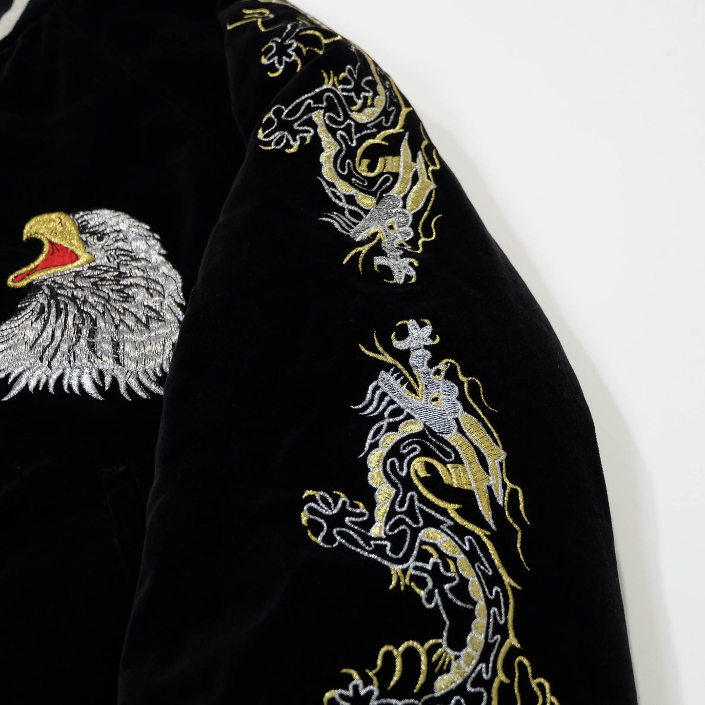 Rare Japanese Velvet Bomber Jacket Featuring Twin Dragons, Eagle & Yokosuka Souvenir Artwork