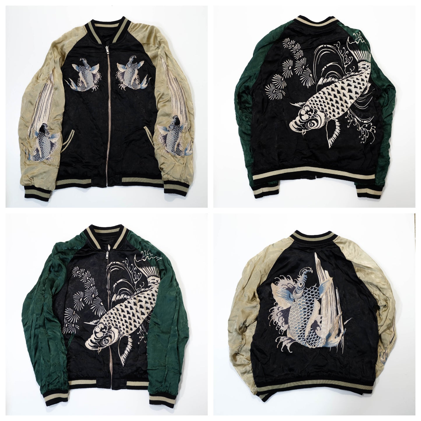 Traditional Japanese Koi Fish Wagara Embroidery Jacket Featuring Dynamic Water Motif & Vintage Yokosuka Style