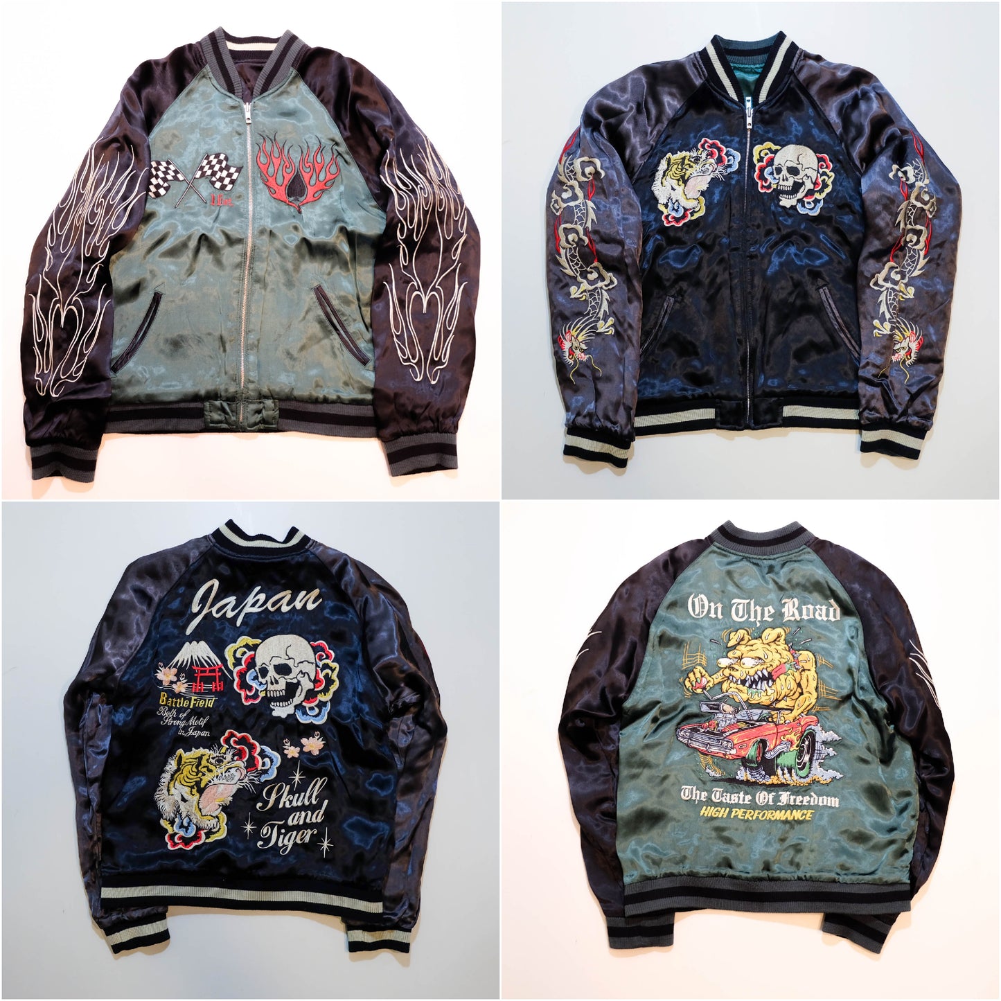 Vintage Japanese Sukajan Jacket Velvet Bomber | Skull Tiger Dragon Hot Rod Embroidery Streetwear Jacket Size S-M