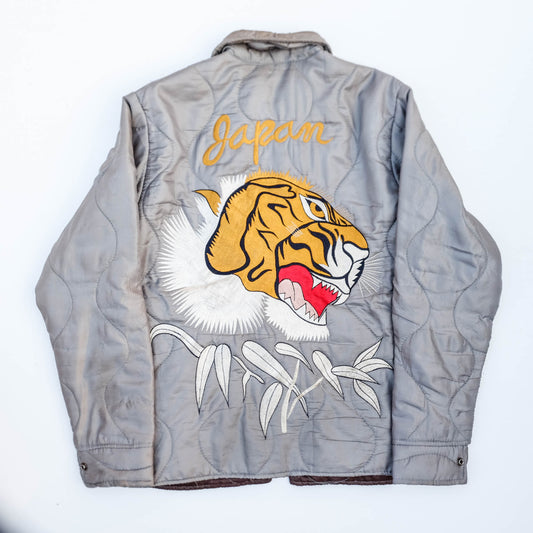 Japanese Vintage Sukajan Style Quilted Jacket – Tiger Embroidery Reversible Souvenir Jacket