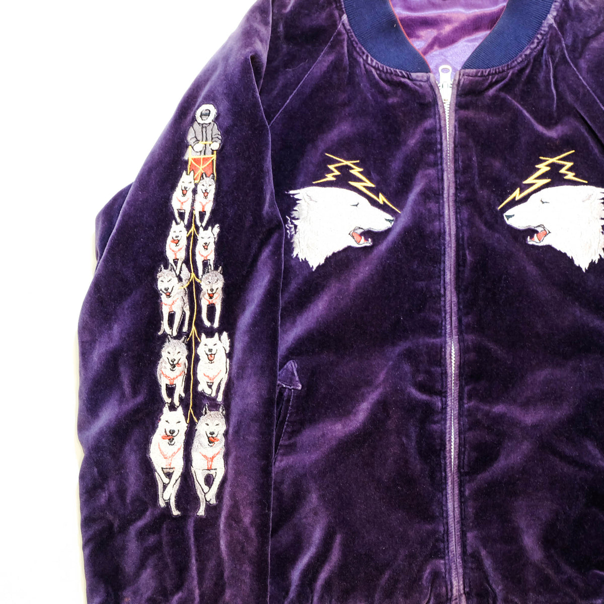 PPFM Peyton’s Place for Men Vintage Velvet Sukajan Jacket | Japanese Hinomaru Eagle Wolf Embroidery Souvenir Bomber Jacket Purple Size M-L