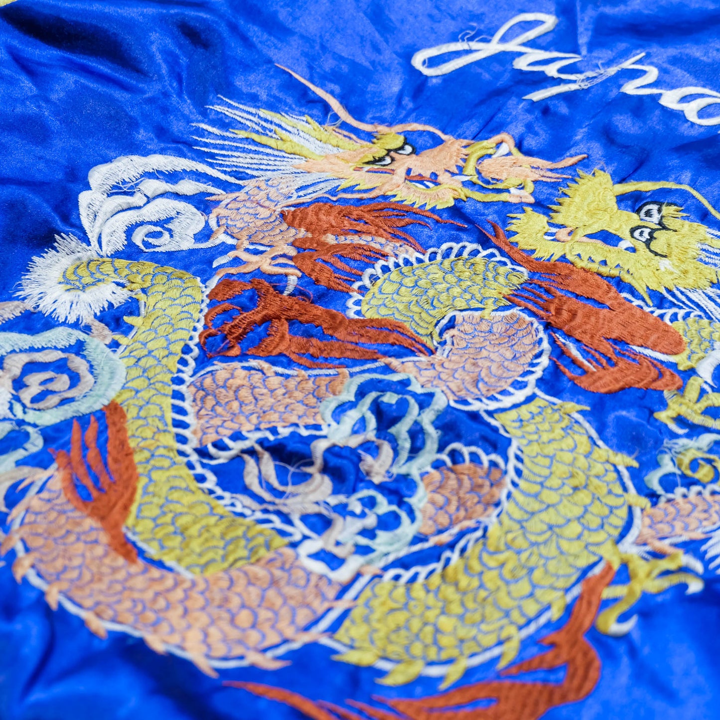 Hoshihime Style Reversible Sukajan Jacket | Blue Dragon Embroidery Japanese Souvenir Bomber Jacket