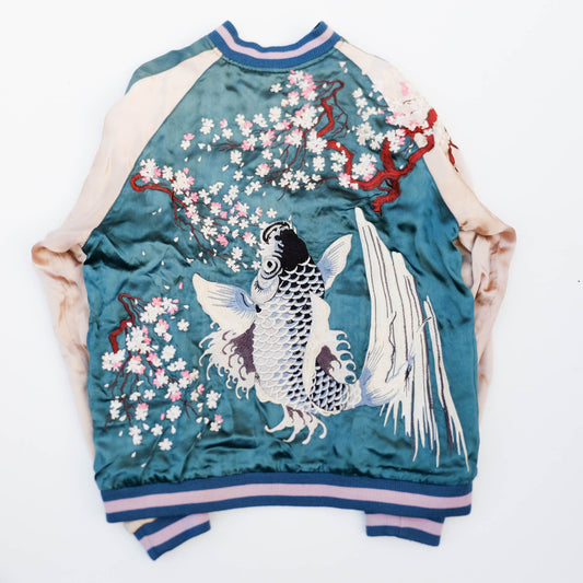 Japanese Sukajan Souvenir Jacket – Koi Carp, Sakura & Japan Map Reversible Embroidered Bomber Jacket