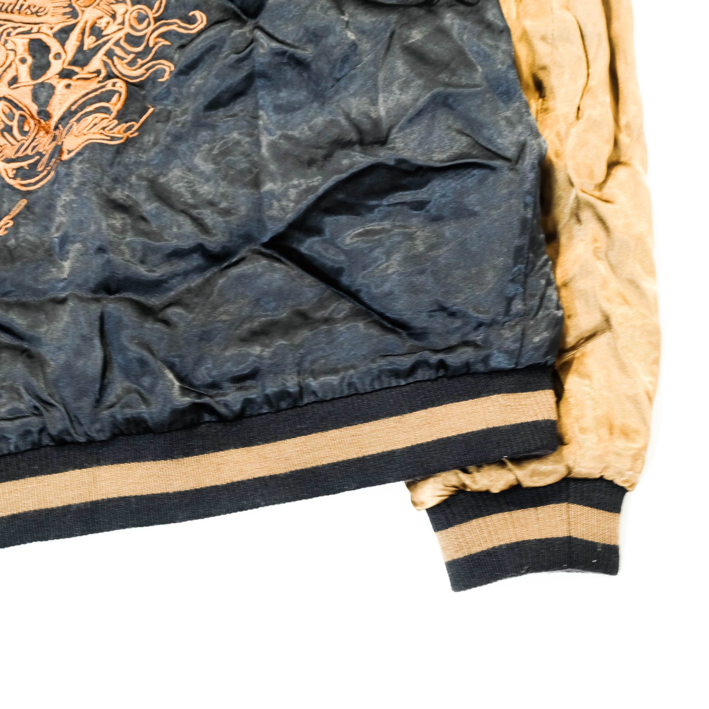 Junky’s Paradise Crown Skull Sukajan Jacket Black Gold Embroidered Japanese Rock Bomber Size L