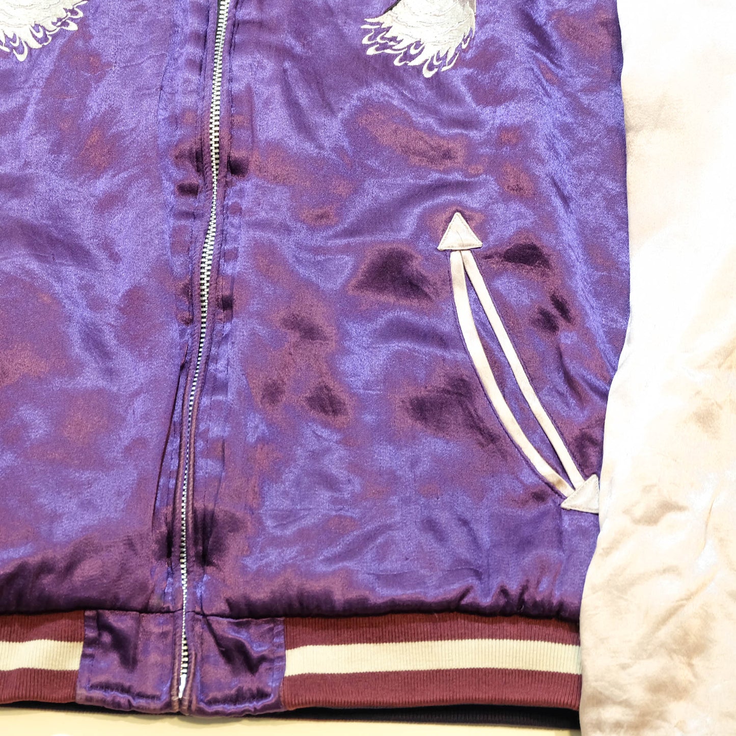 PPFM Peyton’s Place for Men Vintage Velvet Sukajan Jacket | Japanese Hinomaru Eagle Wolf Embroidery Souvenir Bomber Jacket Purple Size M-L