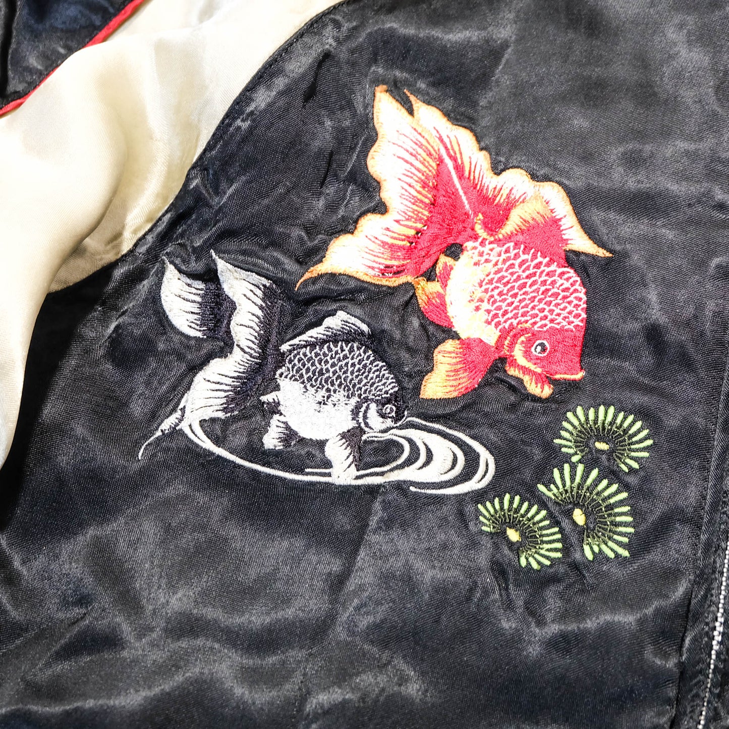Sakura Goldfish Reversible Sukajan Jacket | Japanese Koi Carp Embroidery Souvenir Bomber Jacket