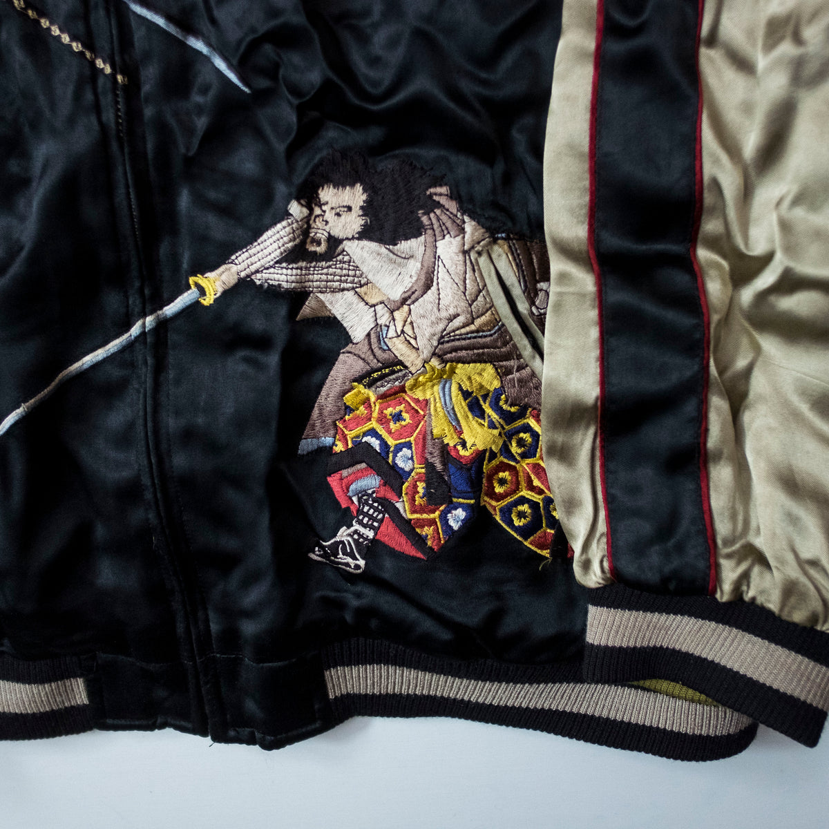 Samurai Ukiyo-e Dragon Reversible Sukajan Jacket Size L | Japanese Nihonga Inspired Souvenir Bomber